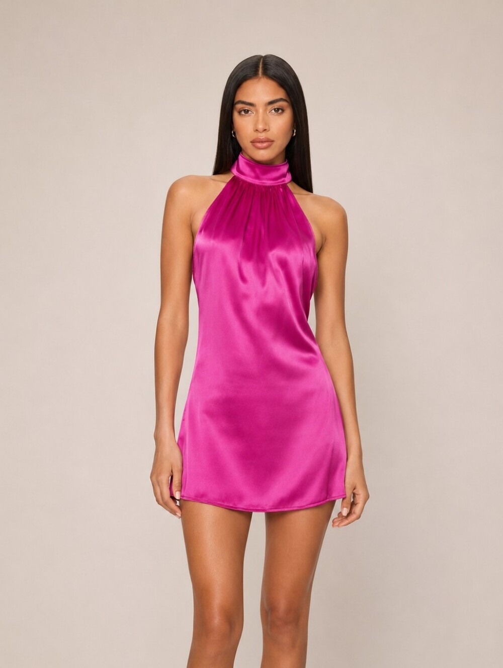 More To Come Revolve Rita Satin Pink Halter Neck Mini Dress New Size S